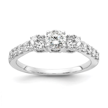 14k White Gold 1 Ct. Lab Grown Diamond VS/SI+ G+ Round Complete Three Stone Size 9 Engagement Ring