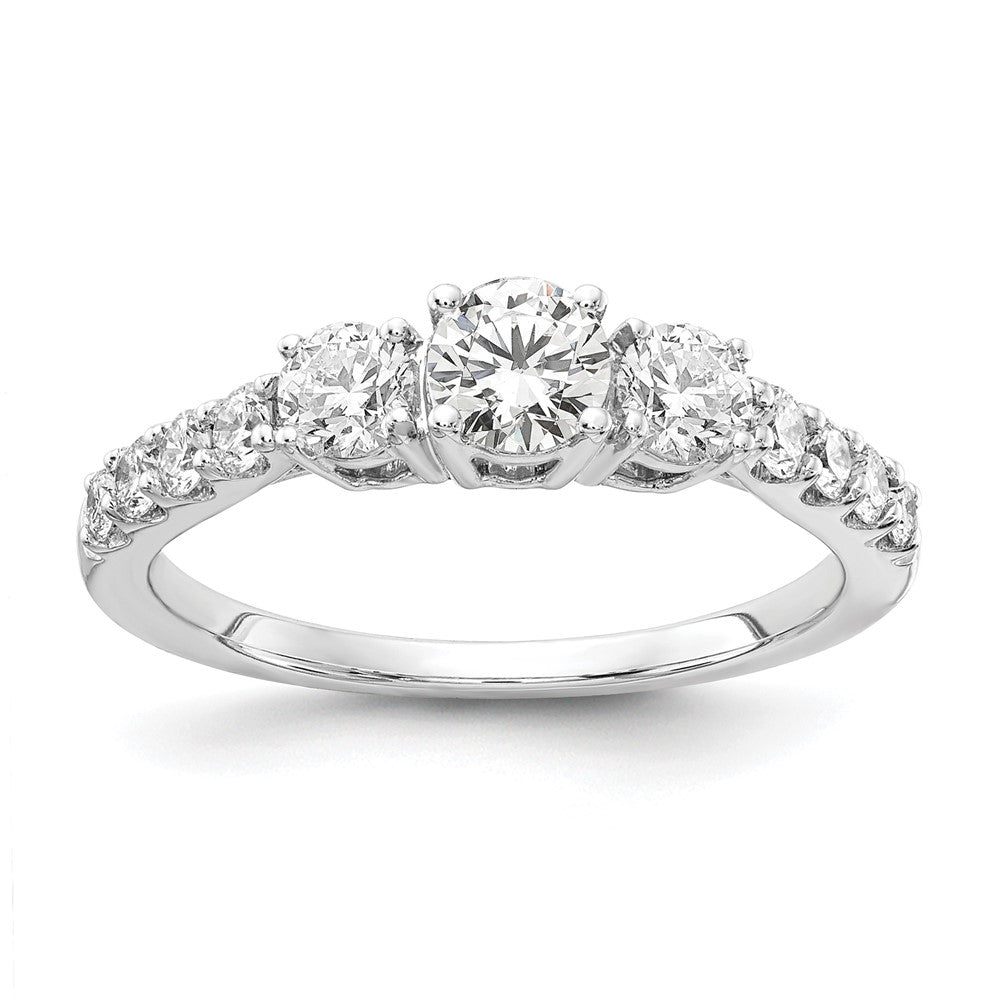 14k White Gold 1 Ct. Lab Grown Diamond VS/SI+ G+ Round Three Stone Engagement Ring
