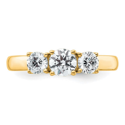 14K Yellow Gold 1 Carat Certified Lab Grown Diamond Vs+ F+ Three Stone Complete Engagement Ring