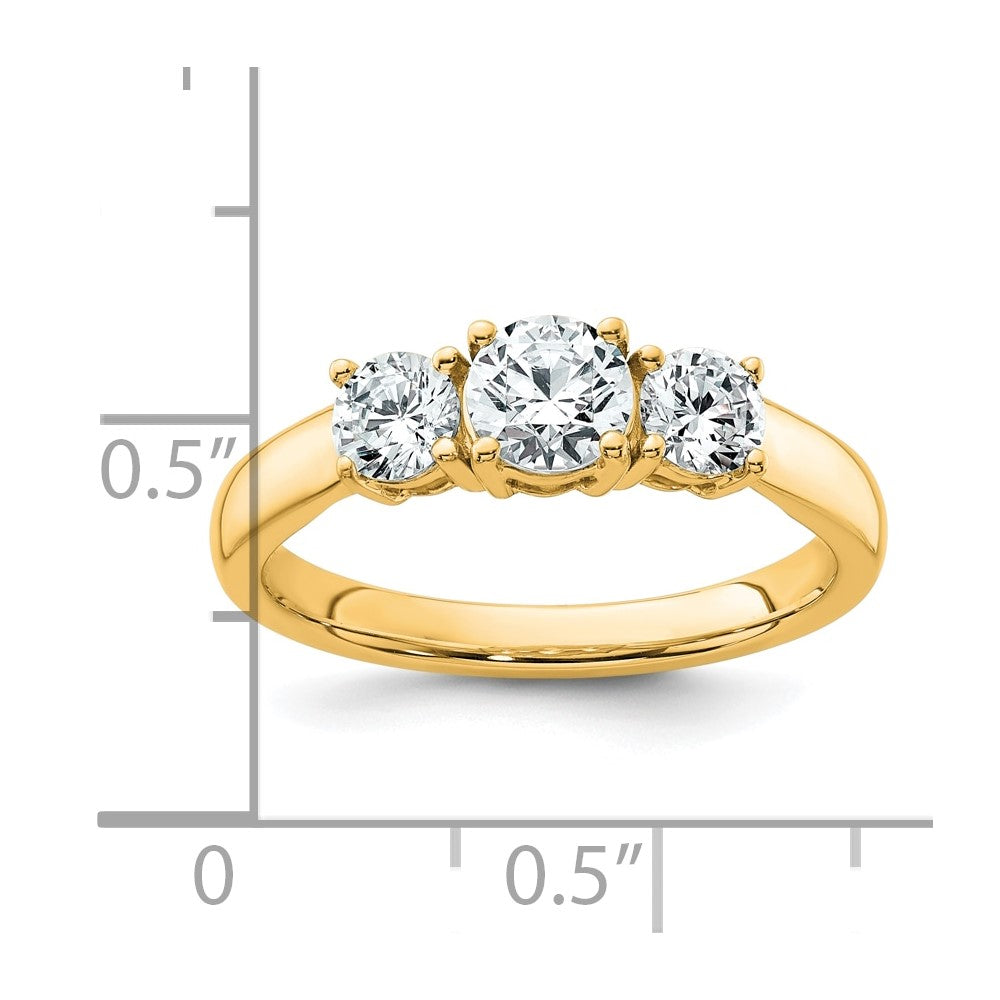 14k Yellow Gold 1 Ct. Certified Lab Grown Diamond VS/SI+ G+ Three Stone Engagement Ring