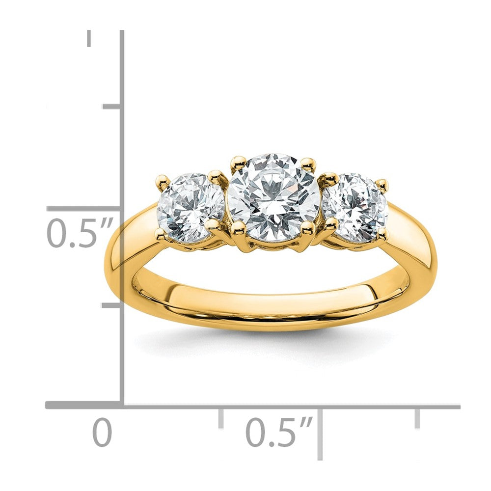 14k Yellow Gold 1 1/2 Ct. Certified Lab Grown Diamond VS/SI+ G+ Three Stone Engagement Ring