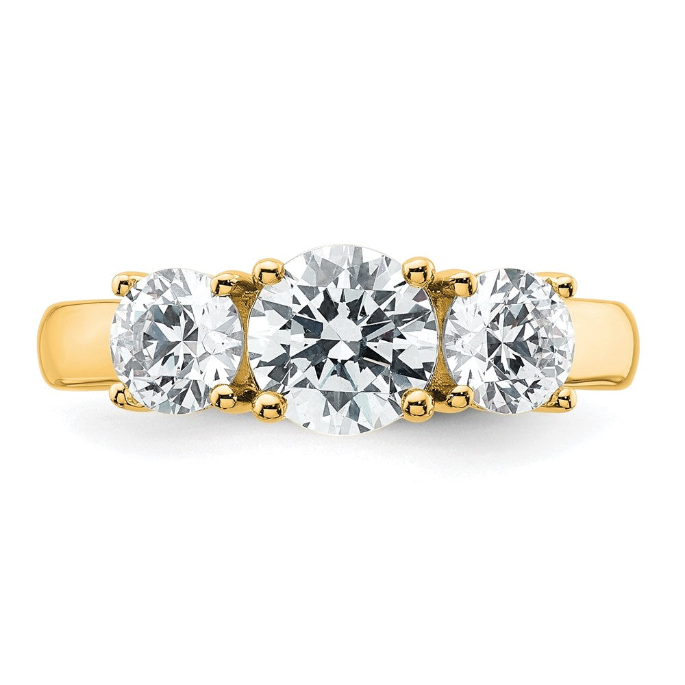 14K Yellow Gold 2 carat Lab Grown Diamond VS+ F+ Three Stone Complete Engagement Ring