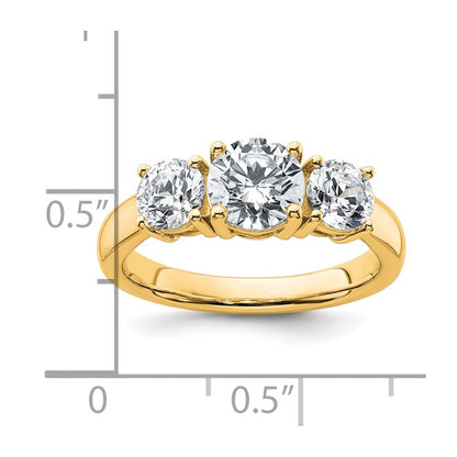 14K Yellow Gold 2 carat Lab Grown Diamond VS+ F+ Three Stone Complete Engagement Ring