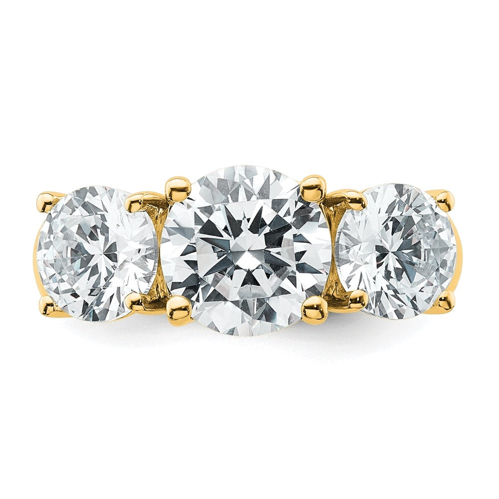 14K Yellow Gold 4 carat Lab Grown Diamond VS+ F+ Three Stone Complete Engagement Ring