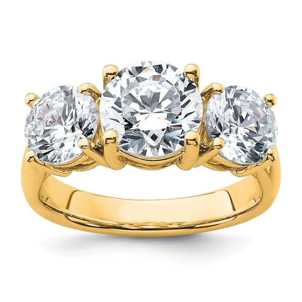 14K Yellow Gold 4 carat Lab Grown Diamond VS+ F+ Three Stone Complete Engagement Ring