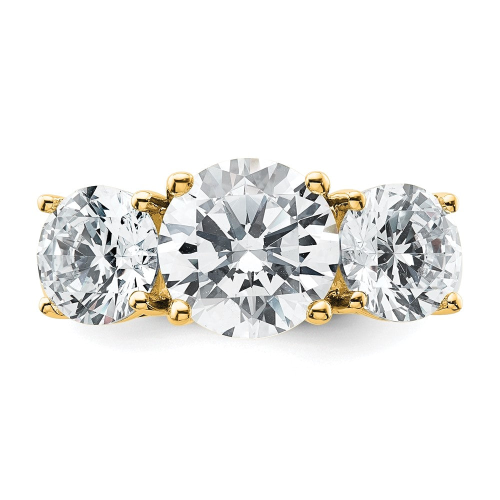 14K Yellow Gold 5 carat Certified Lab Grown Diamond VS+ F+ Three Stone Complete Engagement Ring