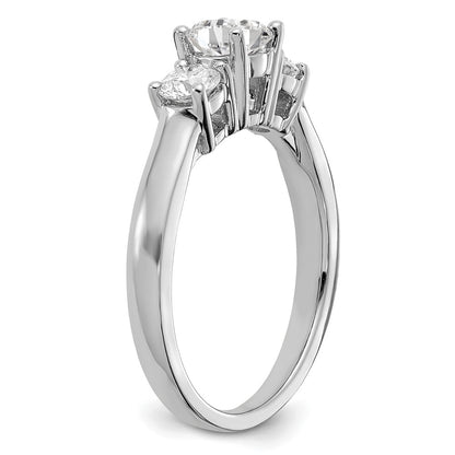 14K White Gold 1 Carat Lab Grown Diamond Vs/Si+ G+ Round Complete Three Stone Engagement Ring