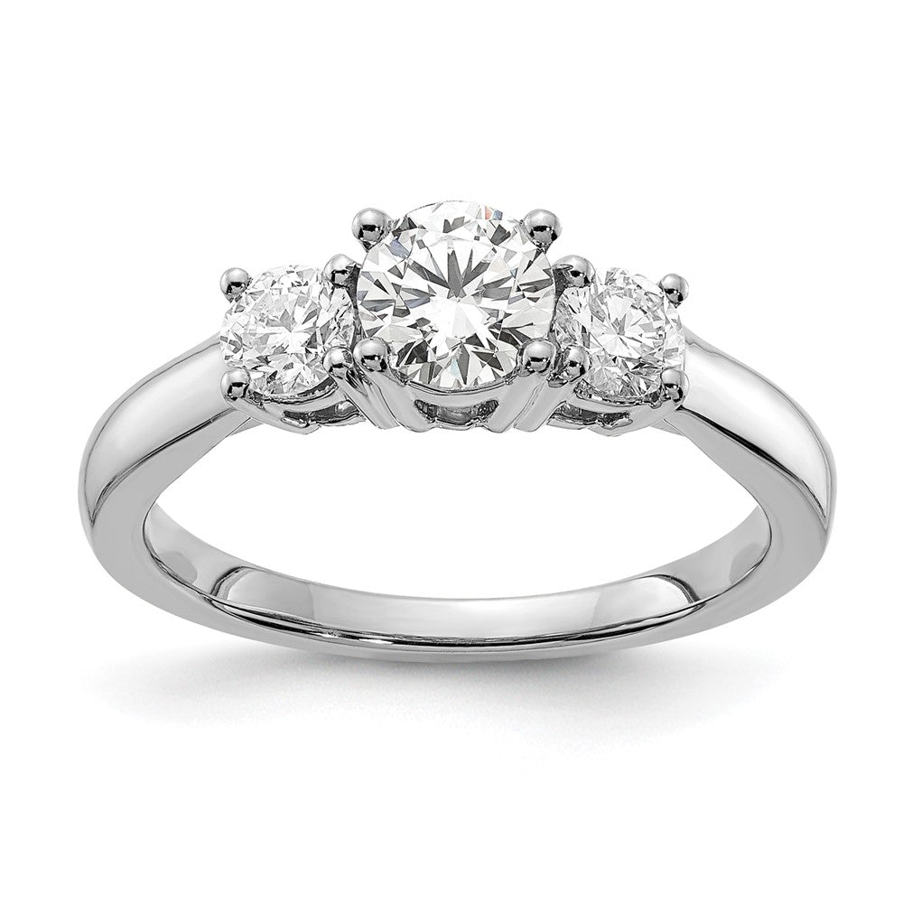 14K White Gold 1 Carat Lab Grown Diamond Vs/Si+ G+ Round Complete Three Stone Engagement Ring