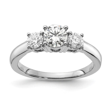 14K White Gold 1 Carat Lab Grown Diamond Vs/Si+ G+ Round Complete Three Stone Engagement Ring