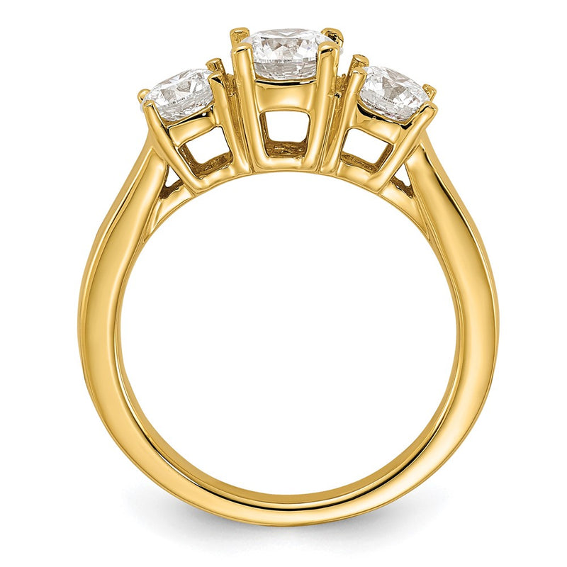 14k Yellow Gold 1 1/2 Ct. Lab Grown Diamond VS/SI+ G+ Round Three Stone Engagement Ring