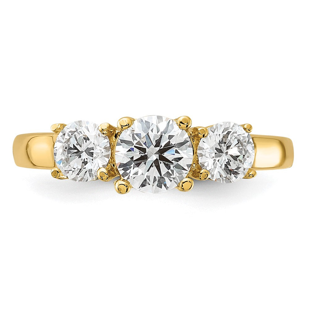 14k Yellow Gold 1 1/2 Ct. Lab Grown Diamond VS/SI+ G+ Round Three Stone Engagement Ring