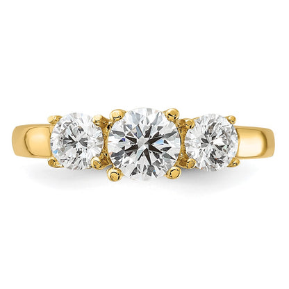 14k Yellow Gold 1 1/2 Ct. Lab Grown Diamond VS/SI+ G+ Round Three Stone Engagement Ring