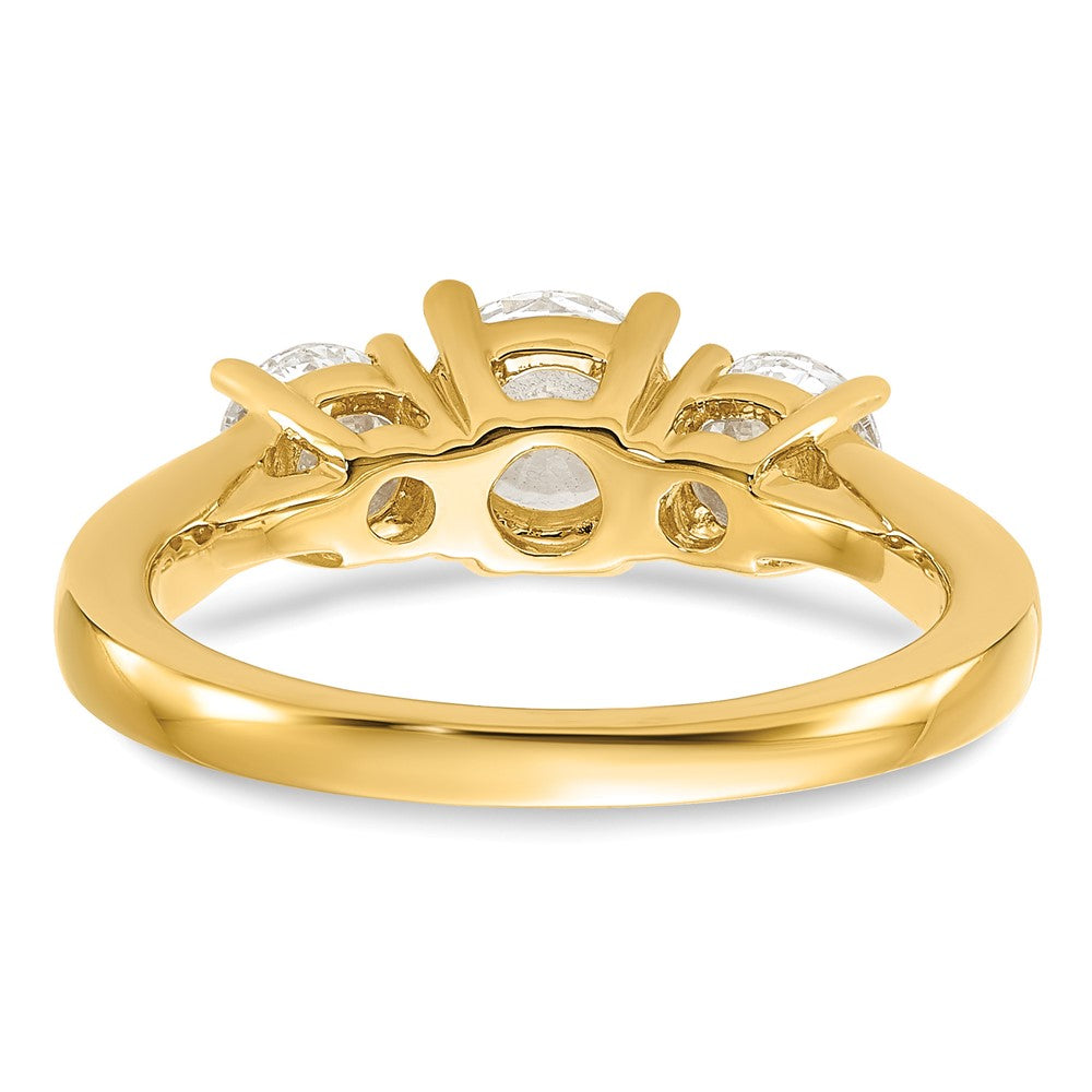 14k Yellow Gold 1 1/2 Ct. Lab Grown Diamond VS/SI+ G+ Round Three Stone Engagement Ring