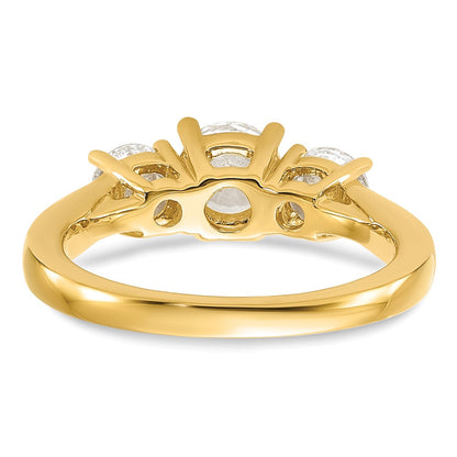 14k Yellow Gold 1 1/2 Ct. Lab Grown Diamond VS/SI+ G+ Round Three Stone Engagement Ring