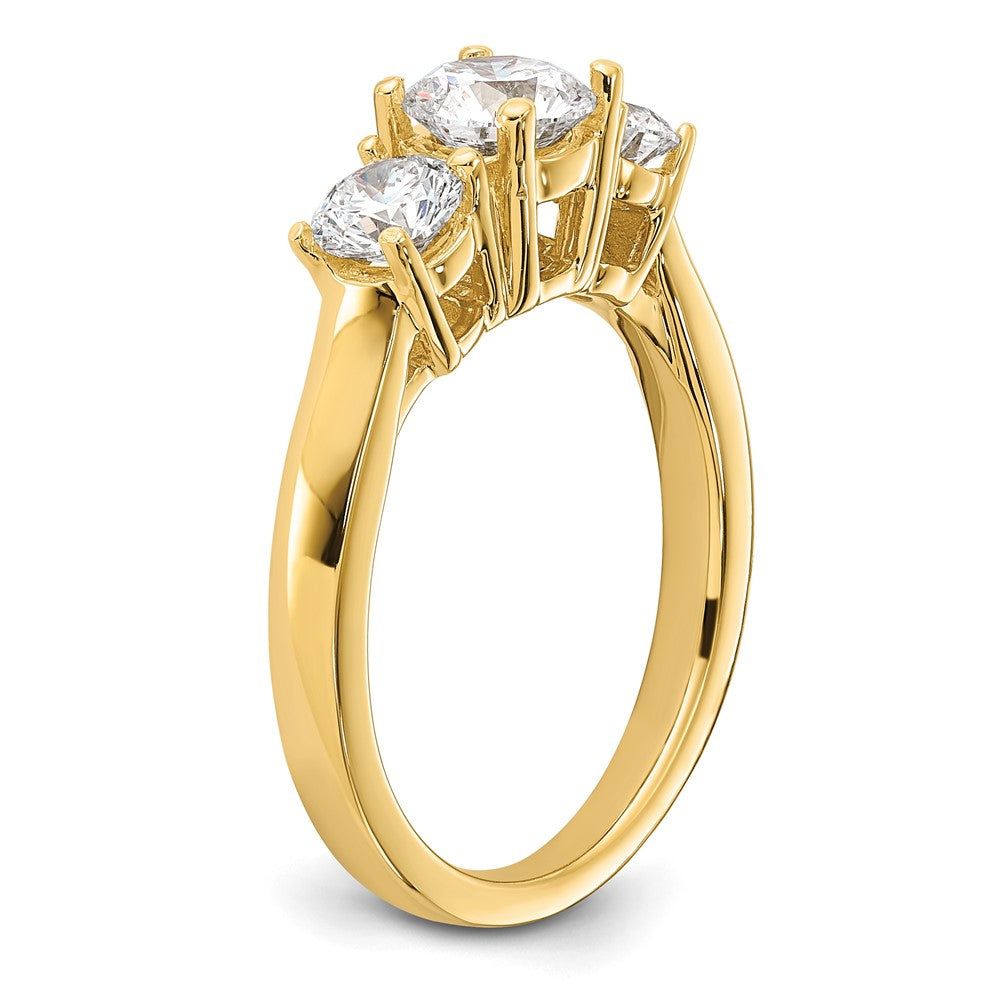 14k Yellow Gold 1 1/2 Ct. Lab Grown Diamond VS/SI+ G+ Round Three Stone Engagement Ring