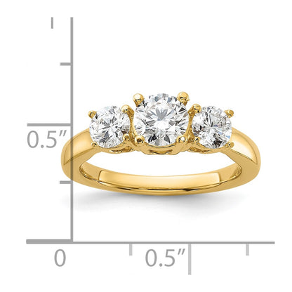 14k Yellow Gold 1 1/2 Ct. Lab Grown Diamond VS/SI+ G+ Round Three Stone Engagement Ring