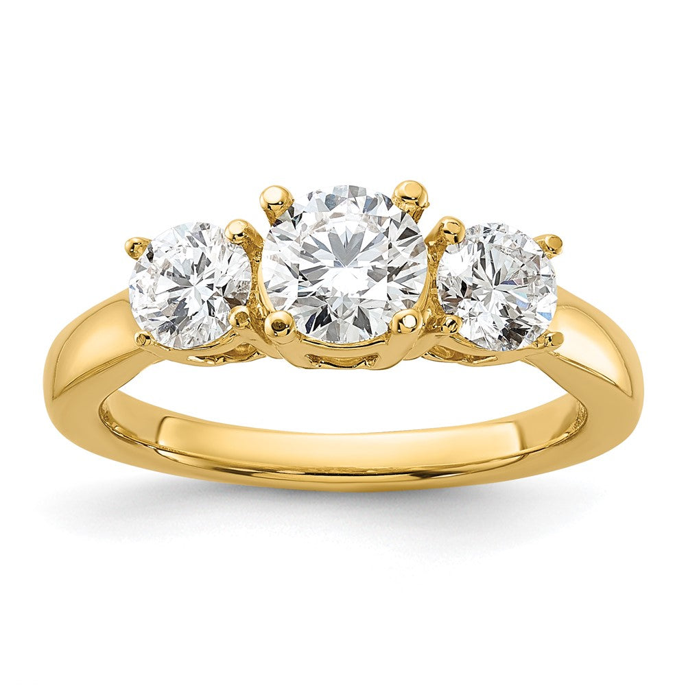 14k Yellow Gold 1 1/2 Ct. Lab Grown Diamond VS/SI+ G+ Round Three Stone Engagement Ring
