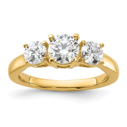 14k Yellow Gold 1 1/2 Ct. Lab Grown Diamond VS/SI+ G+ Round Three Stone Engagement Ring