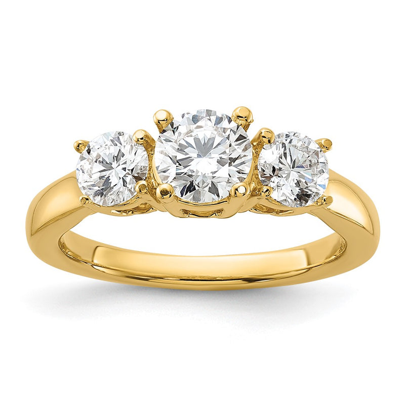 14k Yellow Gold 1 1/2 Ct. Lab Grown Diamond VS/SI+ G+ Round Three Stone Engagement Ring