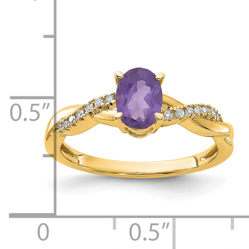 10K Yellow Gold Oval Amethyst And Diamond Ring