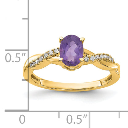 10K Yellow Gold Oval Amethyst And Diamond Ring