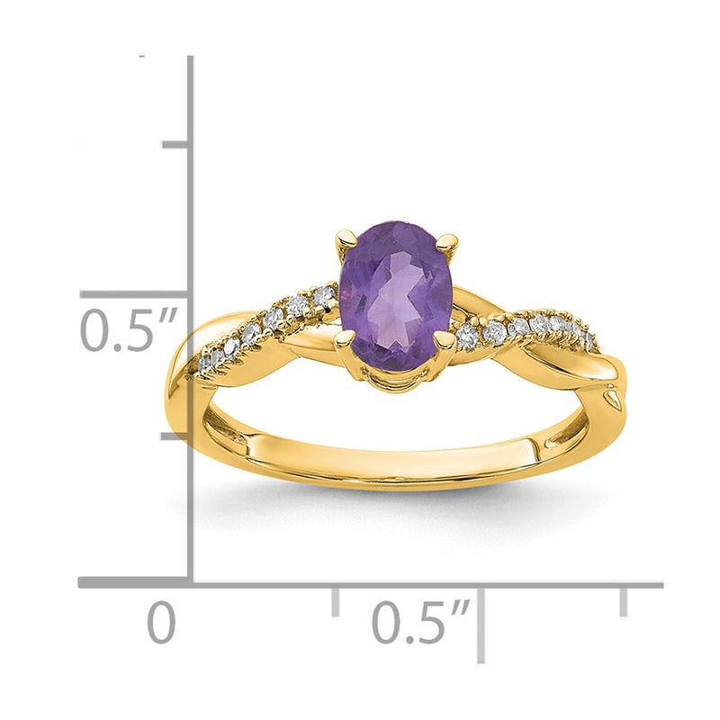 10K Yellow Gold Oval Amethyst And Diamond Ring