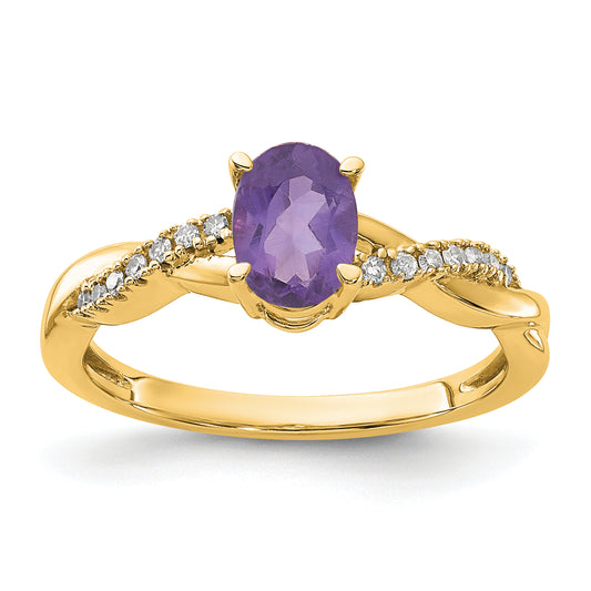 10K Yellow Gold Oval Amethyst And Diamond Ring