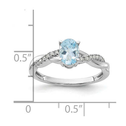 14K White Gold 7x5 Oval March/Aquamarine and Diamond Size 7 Ring
