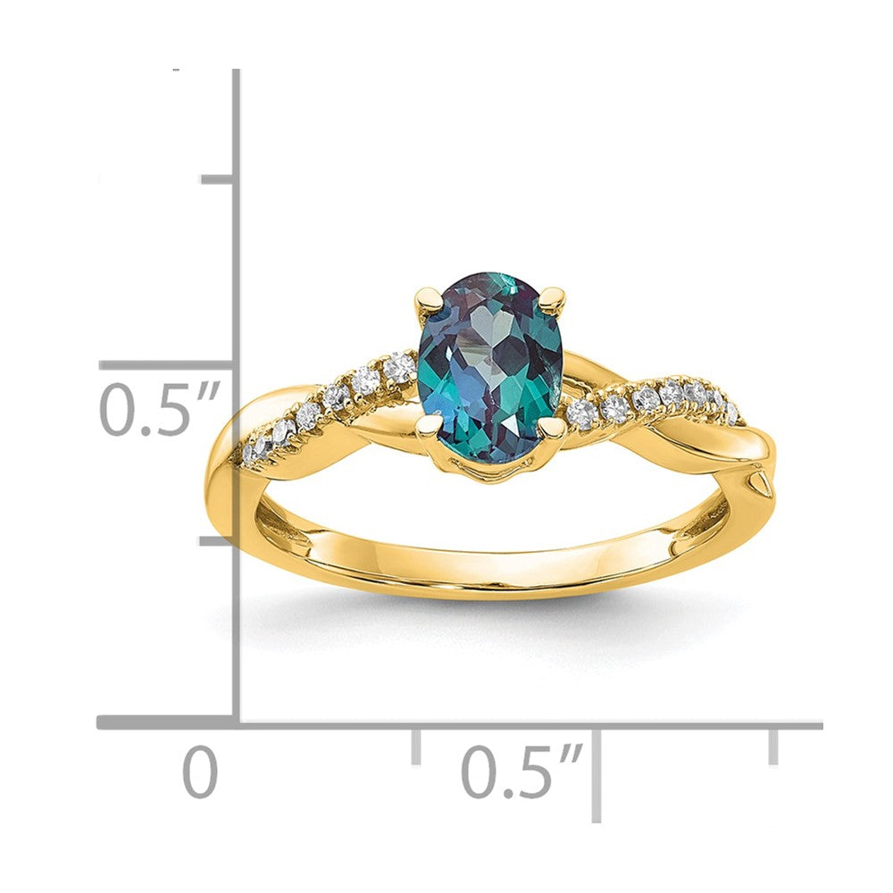10K Yellow Gold Oval Created Alexandrite And Diamond Ring