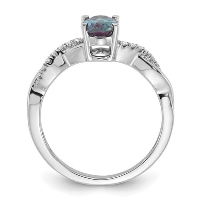 14K White Gold 7x5 Oval June/Lab Created Alexandrite and Diamond Size 7 Ring