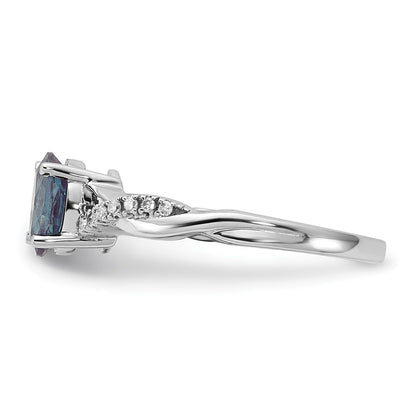 14K White Gold 7x5 Oval June/Lab Created Alexandrite and Diamond Size 7 Ring