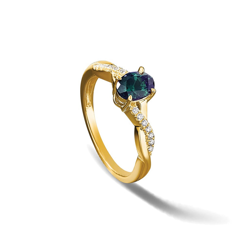 14K Yellow Gold 7x5 Oval June/Lab Created Alexandrite and Diamond Size 7 Ring