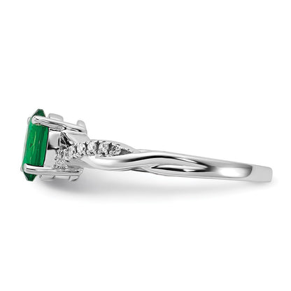 14K White Gold 7x5 Oval May/Lab Created Emerald and Diamond Size 7 Ring