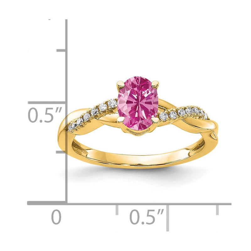 10K Yellow Gold Oval Created Pink Sapphire And Diamond Ring