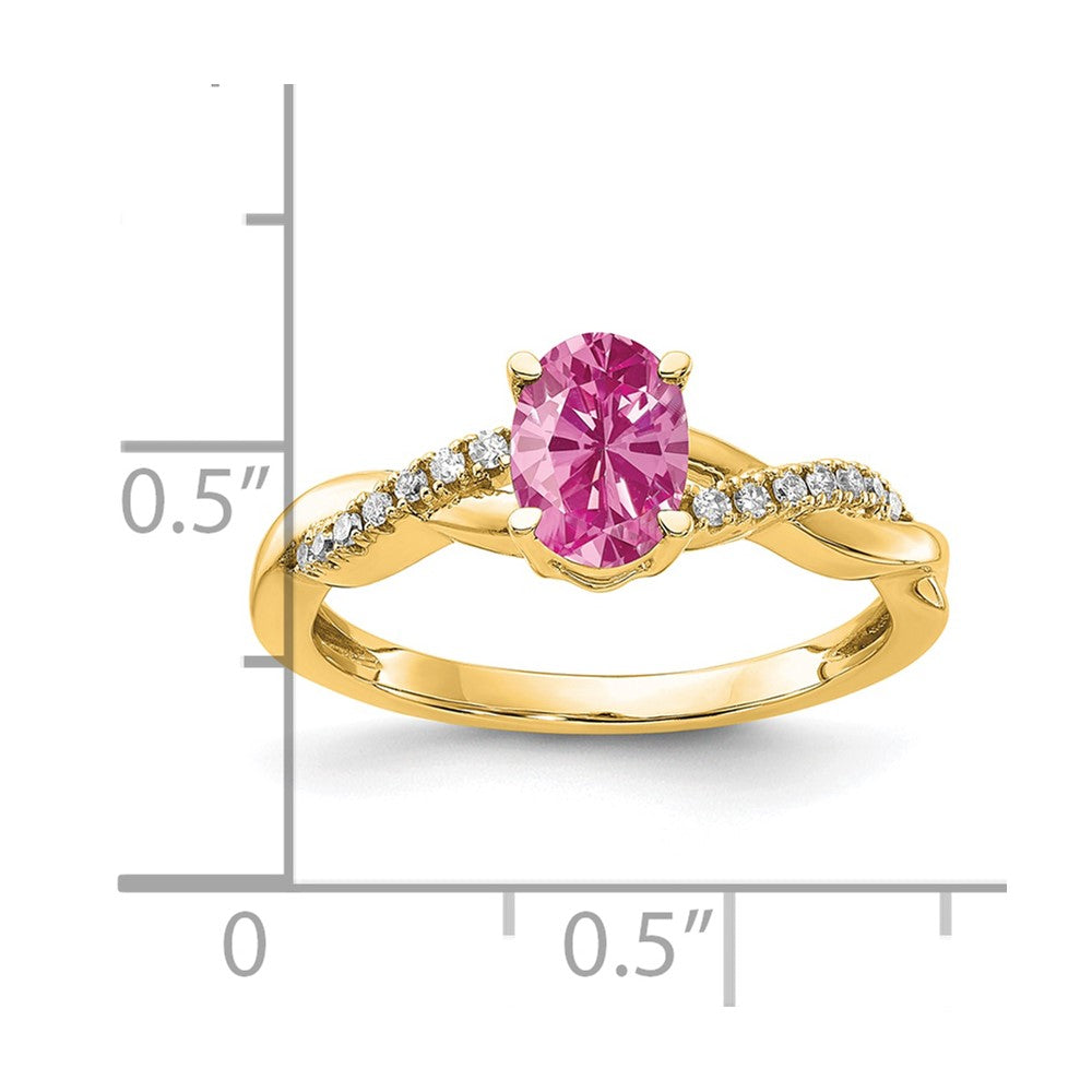 14K Yellow Gold 7x5 Oval October/Lab Created Pink Sapphire and Diamond Size 7 Ring