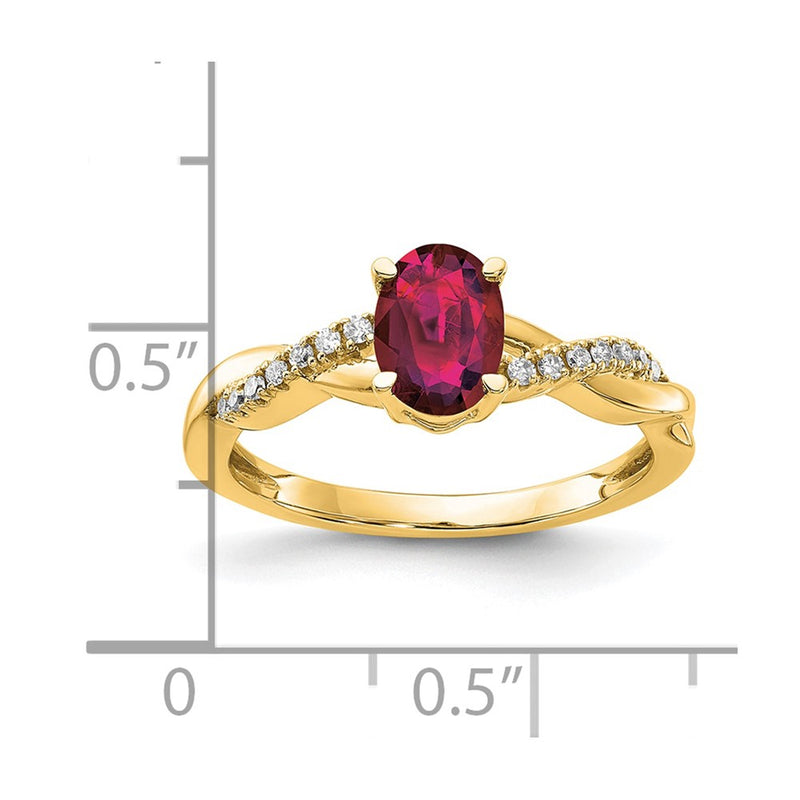 14K Yellow Gold 7x5 Oval July/Lab Created Ruby and Diamond Size 7 Ring