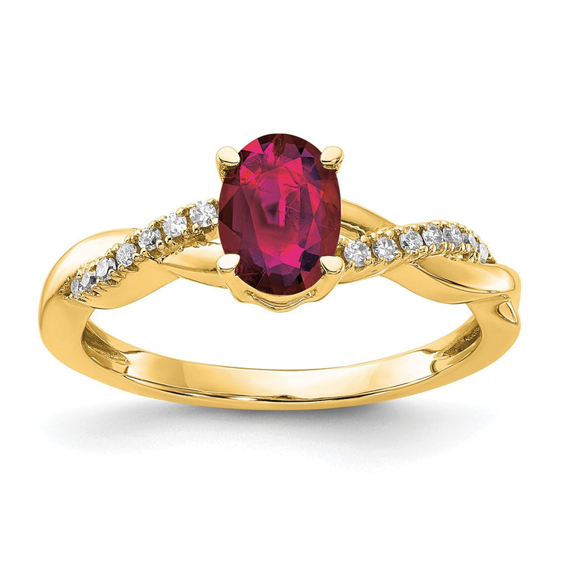 14K Yellow Gold 7x5 Oval July/Lab Created Ruby and Diamond Size 7 Ring