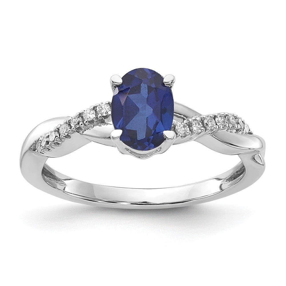 14K White Gold 7x5 Oval September/Lab Created Sapphire and Diamond Size 7 Ring