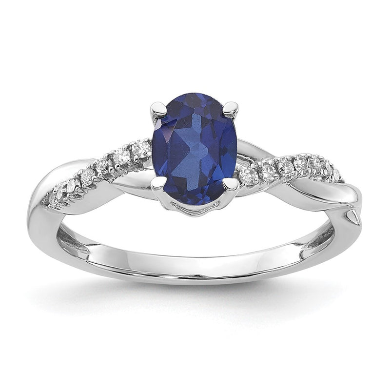 14K White Gold 7x5 Oval September/Lab Created Sapphire and Diamond Size 7 Ring