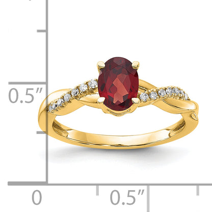10K Yellow Gold Oval Garnet And Diamond Ring