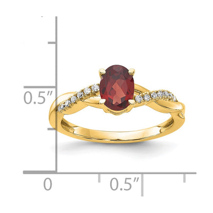 14K Yellow Gold 7x5 Oval January/Garnet and Diamond Size 7 Ring