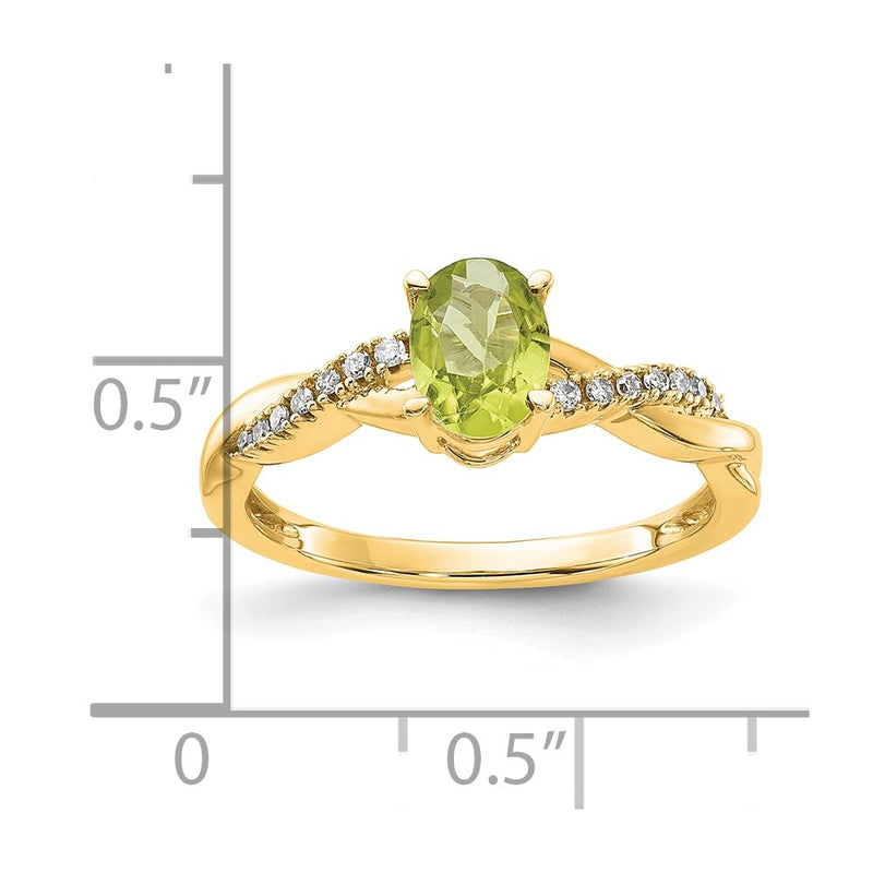 10K Yellow Gold Oval Peridot And Diamond Ring