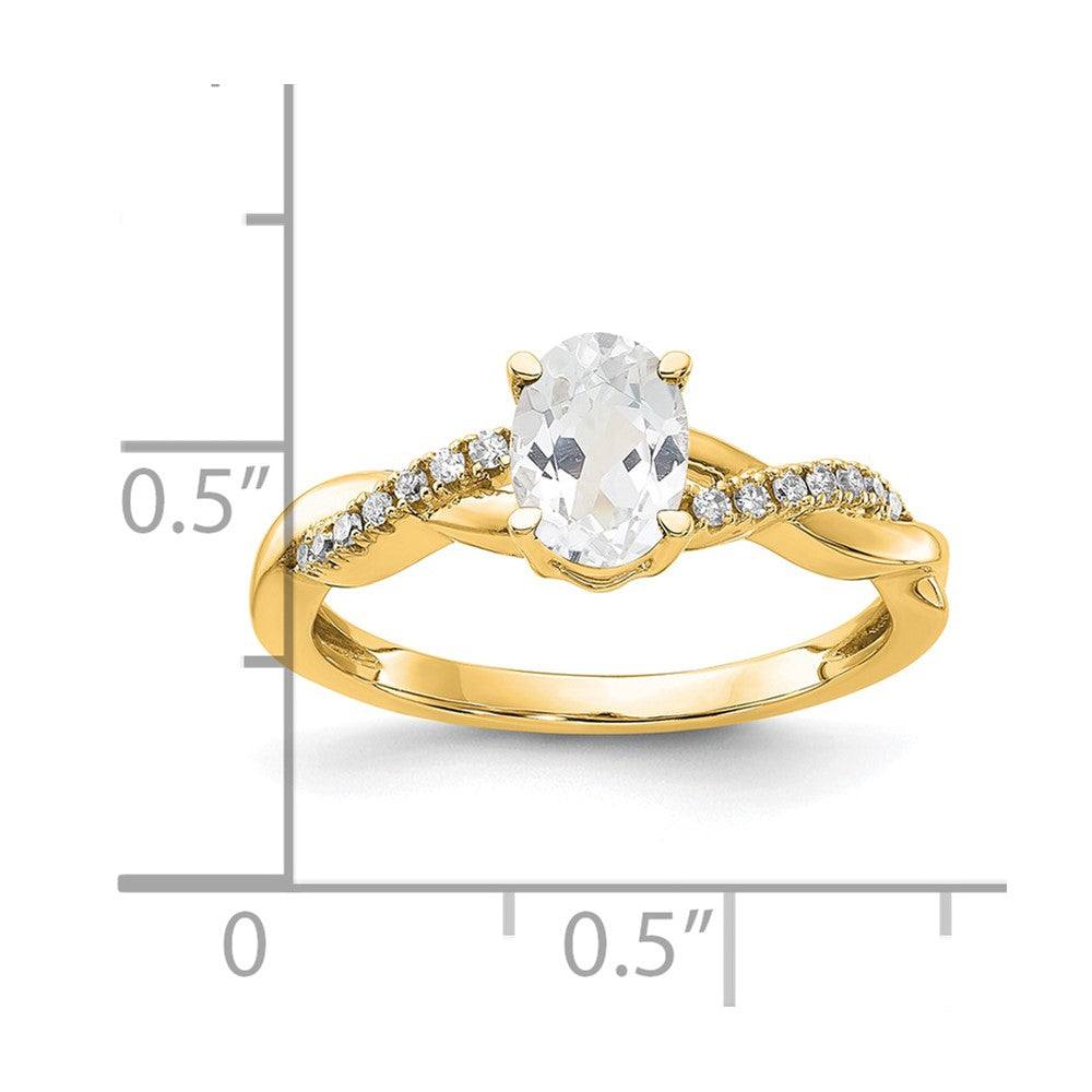 10K Yellow Gold Oval White Topaz And Diamond Ring