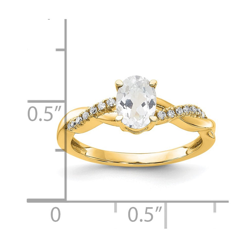 10K Yellow Gold Oval White Topaz And Diamond Ring