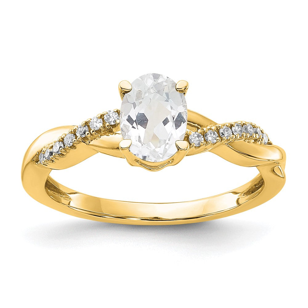 14K Yellow Gold 7x5 Oval April/ Topaz and Diamond Size 7 Ring