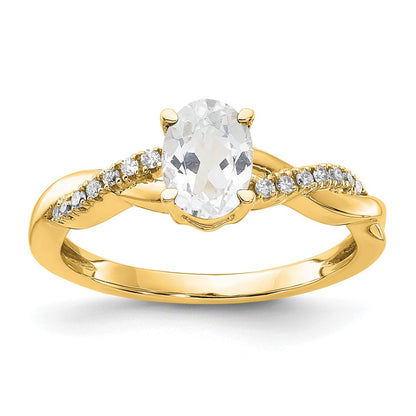 14K Yellow Gold 7x5 Oval April/ Topaz and Diamond Size 7 Ring