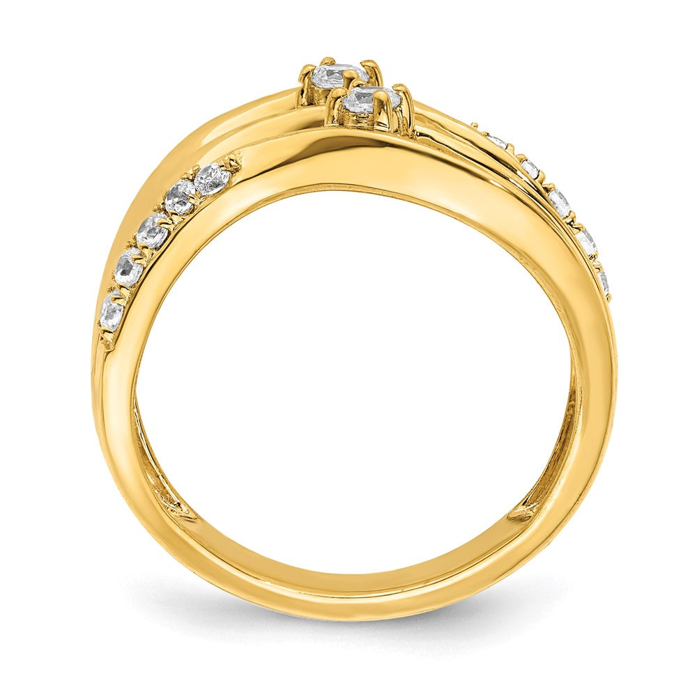 14K Yellow Gold 3 Row Wavy Diamond Ring