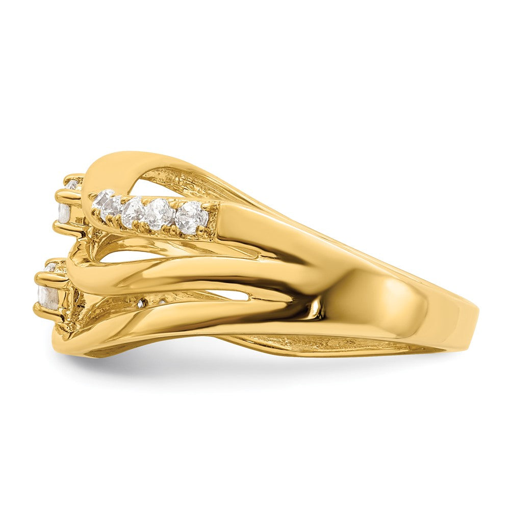 14K Yellow Gold 3 Row Wavy Diamond Ring