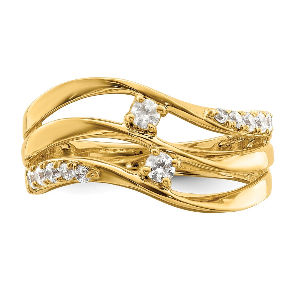 14K Yellow Gold 3 Row Wavy Diamond Ring