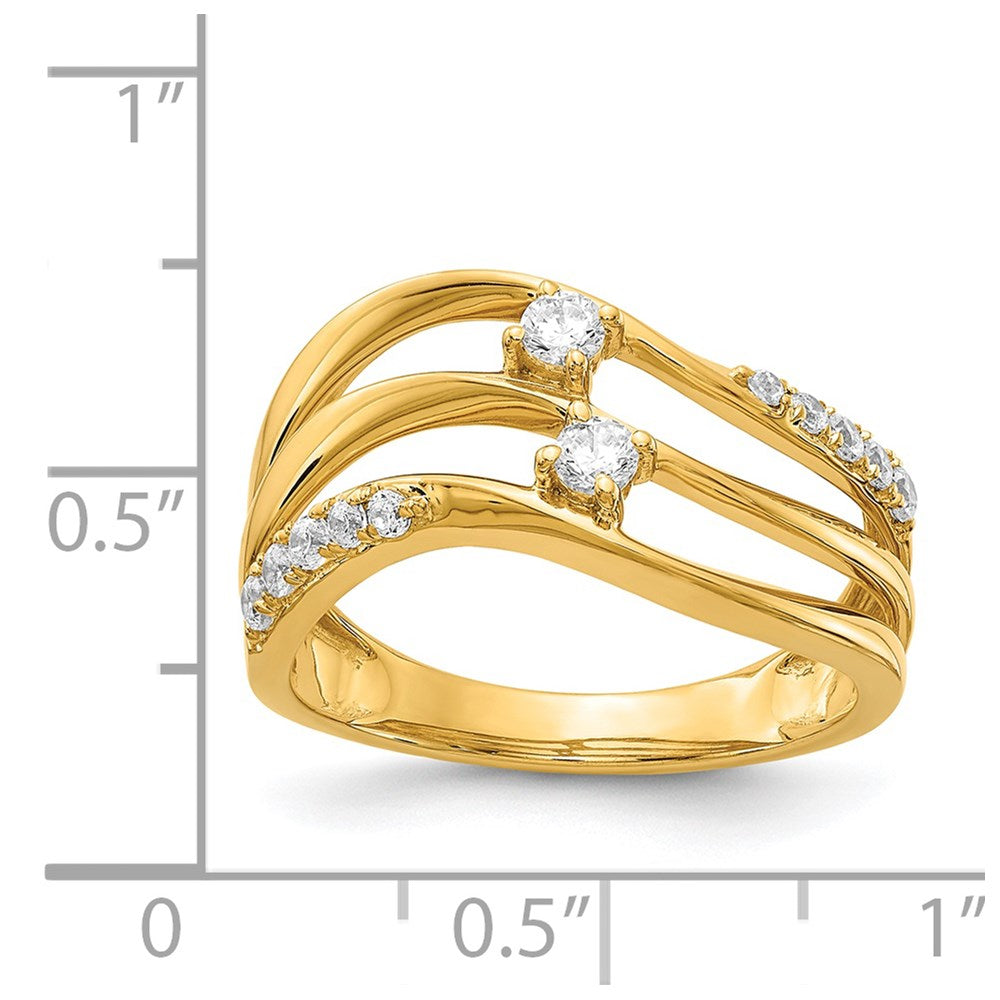 14K Yellow Gold 3 Row Wavy Diamond Ring
